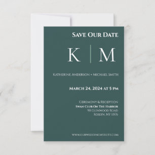 Emerald Green and White-Monogram-Wedding- Save The Date