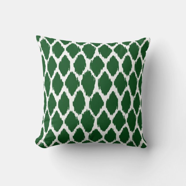 Emerald Green and White Ogee Patterned Throw Pillow (Front)