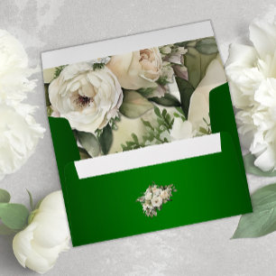 Emerald Green and White Roses Boho Wedding Envelope