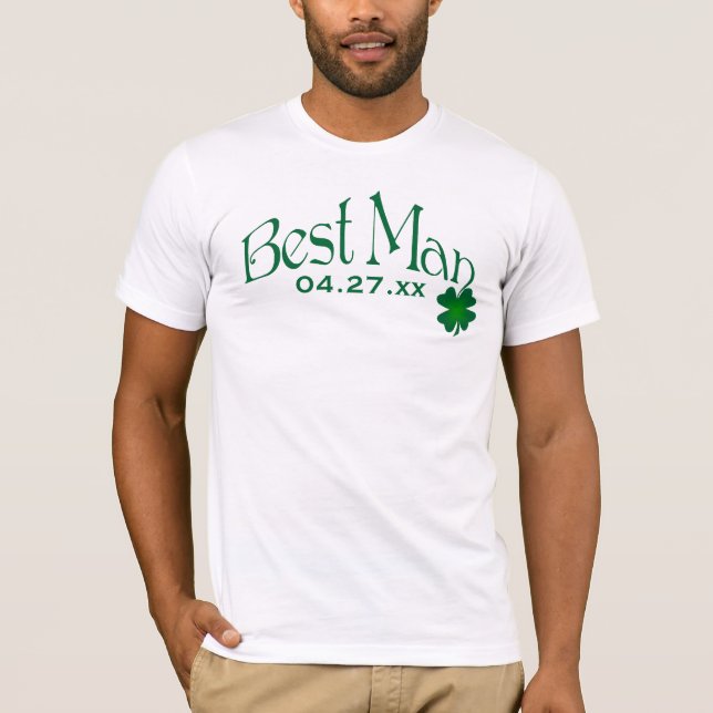 Emerald Green and White Shamrock Best Man T-shirt (Front)