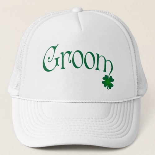 Emerald Green and White Shamrock Groom Cap