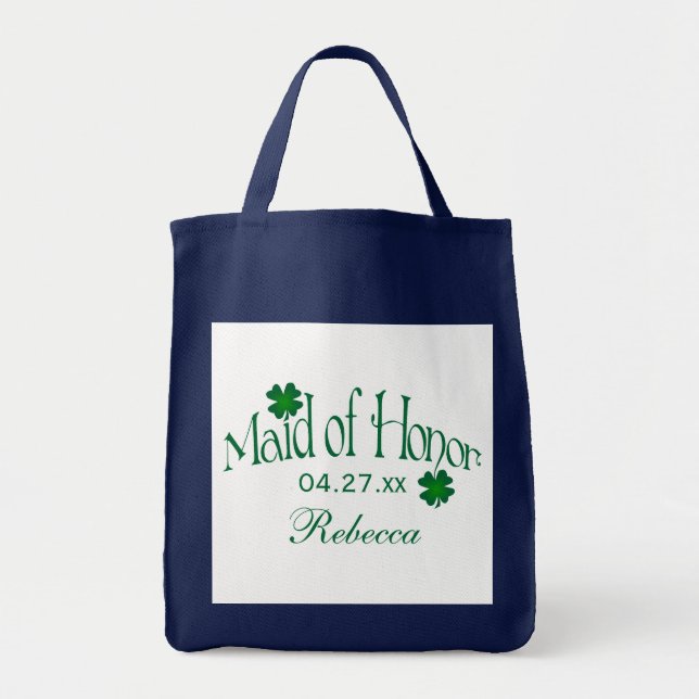 Emerald Green and White Shamrock Maid of Honor Bag (Front)
