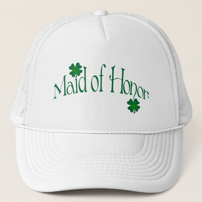 Emerald Green and White Shamrock Maid of Honor Cap (Front)