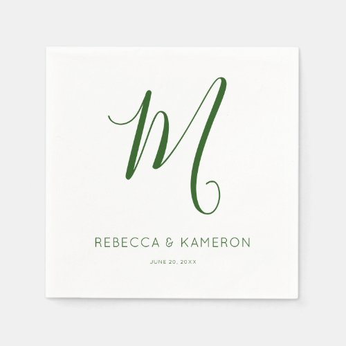 Emerald Green and White Simple Elegant  Monogram Napkins
