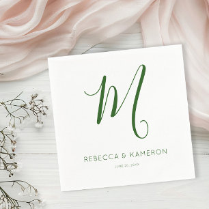 Emerald Green and White Simple Elegant Monogram Napkins