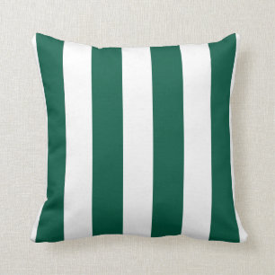 Emerald Green and White Striped Throw Pillow