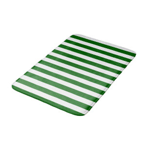 Emerald Green and White Vertical Stripes Bath Mat