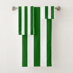 Emerald Green and White Vertical Stripes Bath Towel Set