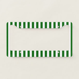 Emerald Green and White Vertical Stripes License Plate Frame