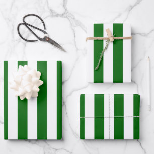 Emerald Green and White Vertical Stripes Wrapping Paper Sheets