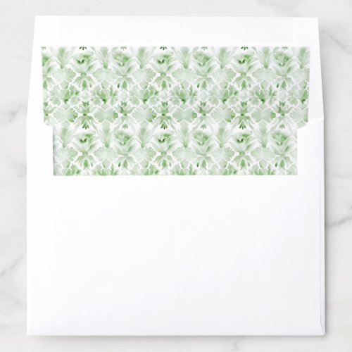 Emerald Green and White Watercolor Damask Envelope Liner