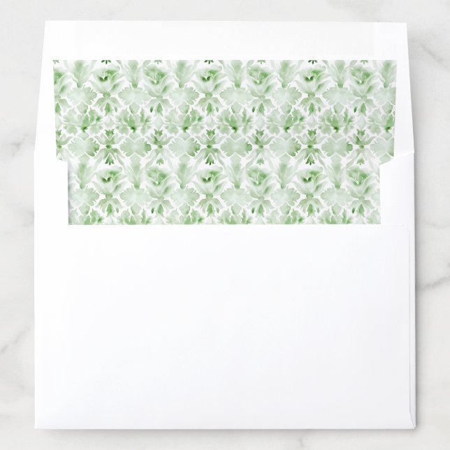 Emerald Green and White Watercolor Damask Envelope Liner (In Envelope)