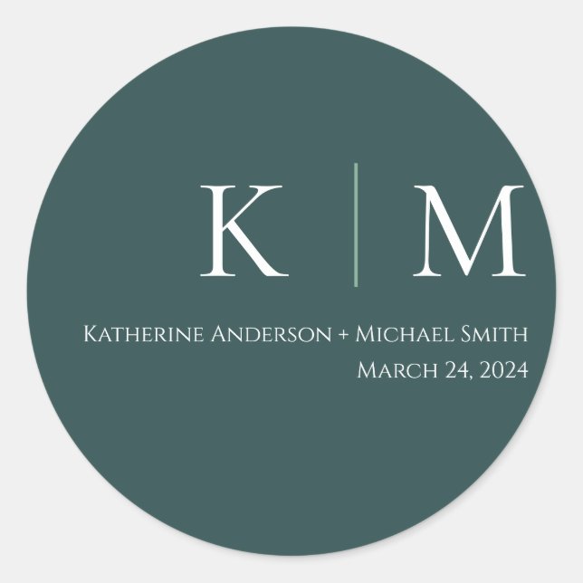 Emerald Green and White-Wedding- Classic Round Sticker (Front)