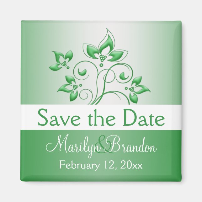 Emerald Green and White Wedding Favor Magnet (Front)