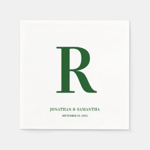 Emerald Green and White Wedding Monogram Modern Napkins