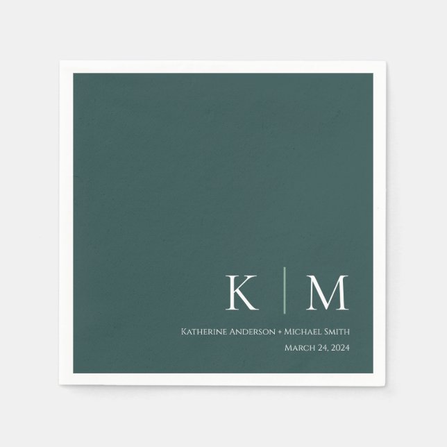 Emerald Green and White-Wedding- Napkins (Front)