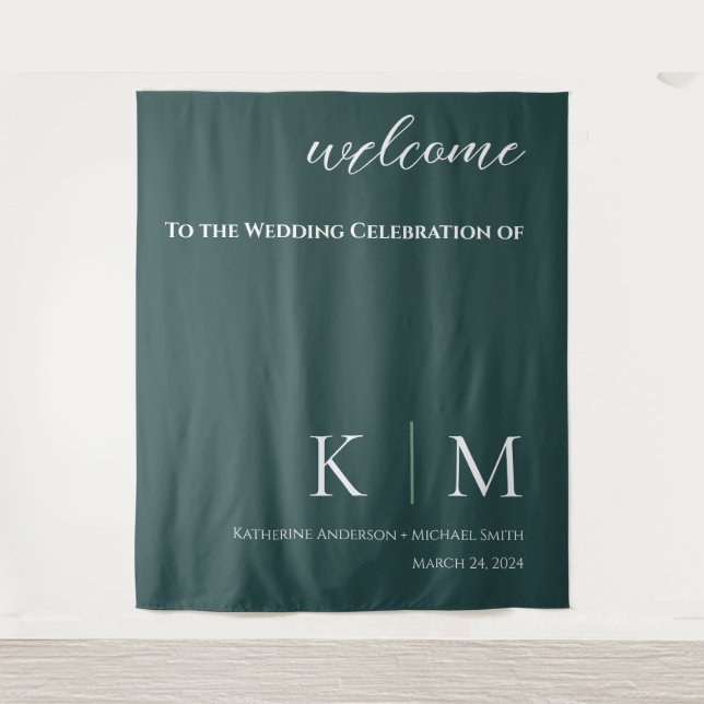 Emerald Green and White-Wedding- Tapestry (Front)