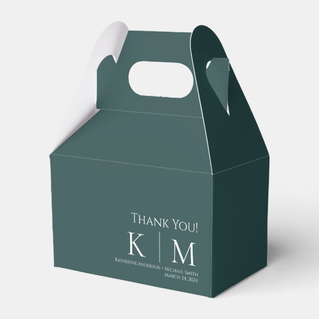 Emerald Green and White-Wedding Thank you- Favor Boxes (Front Side)