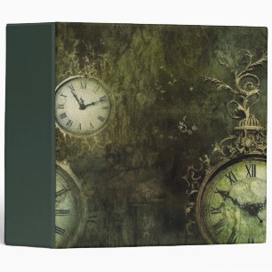 Emerald Green Antique Clockwork Aesthetic 3 Ring Binder