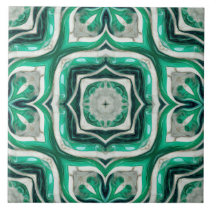 Emerald Green Arabesque Pattern Ceramic Tile