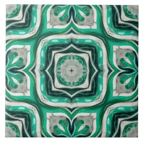 Emerald Green Arabesque Pattern Ceramic Tile