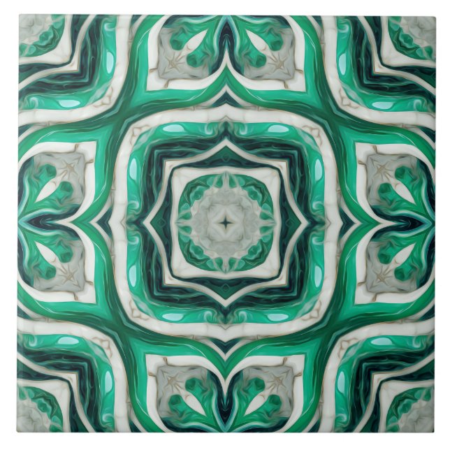 Emerald Green Arabesque Pattern Ceramic Tile (Front)