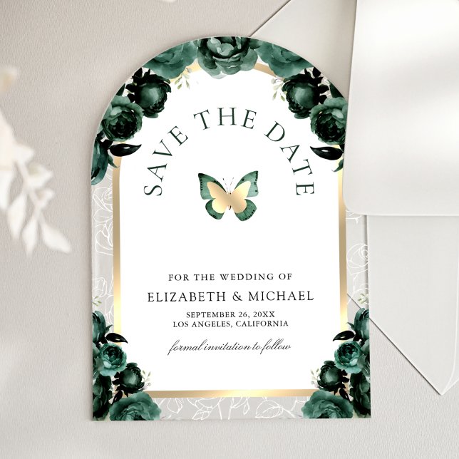 Emerald Green Arch Butterfly Wedding Save the Date (Creator Uploaded)
