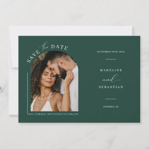 Emerald Green Arch Photo QR Code Save the Date Inv Invitation