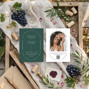 Emerald Green Arch QR Code Wedding Photo Invite