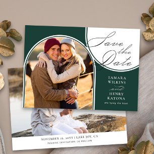Emerald Green Arched Photo Wedding Calligraphy Save The Date