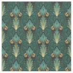 Emerald Green Art Deco Lotus on Leafy background Fabric