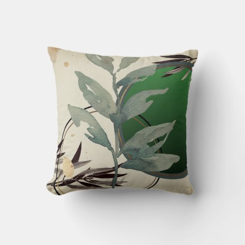 Emerald Green Artistic Abstract Watercolor Throw Pillow