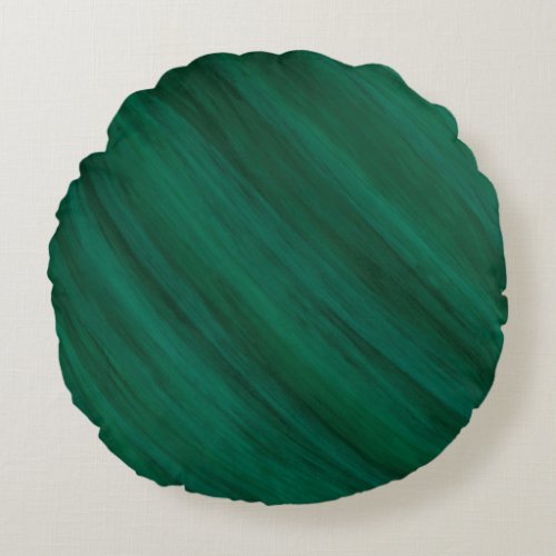 Emerald Green Artistic Brushstrokes Stripes Round Pillow