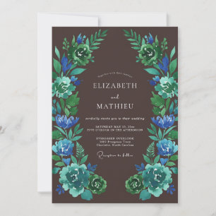 Emerald Green Artistic Floral Wedding Invitation