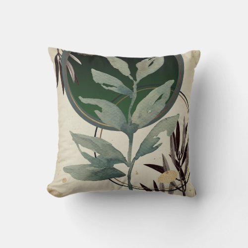 Emerald Green Artistic Watercolor Throw Pillow