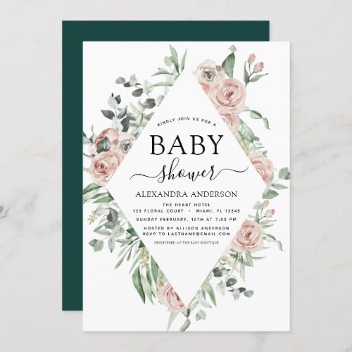 Emerald Green Baby Shower Floral Greenery Invitation