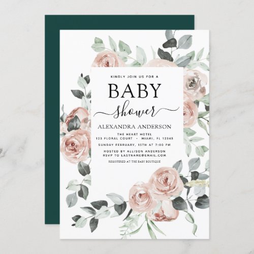Emerald Green Baby Shower Floral Greenery Invitation