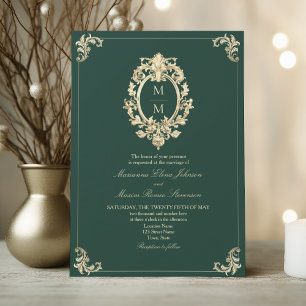 Emerald Green Baroque Gold Wedding Invitation