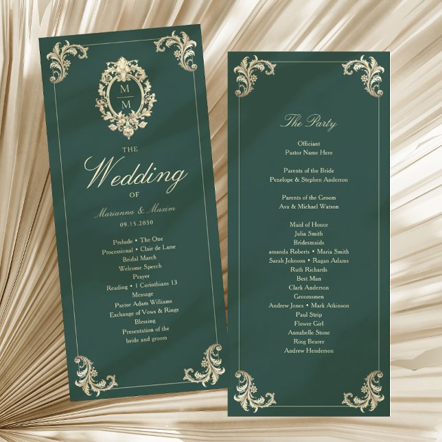 Emerald Green Baroque Wedding Program (Creator Uploaded)