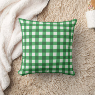 Emerald Green Basic Gingham Checkered Pattern Throw Pillow