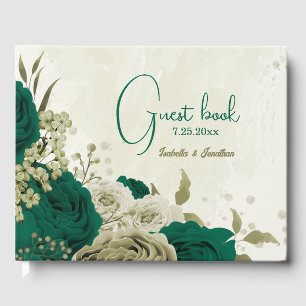 emerald green beige flowers wedding guest book