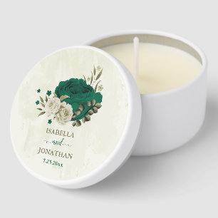 emerald green beige flowers wedding mini candle favors