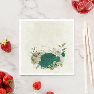 emerald green beige flowers wedding napkins