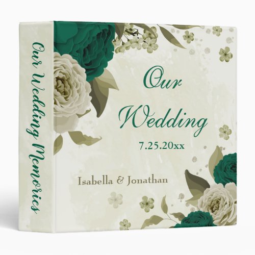 emerald green beige flowers wedding photo album