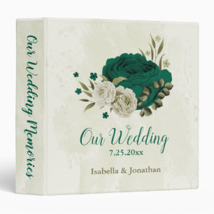 emerald green beige flowers wedding photo album 3 ring binder
