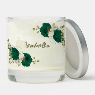 emerald green beige flowers wedding scented candle