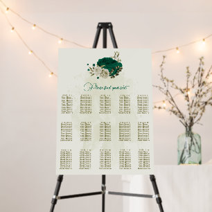 emerald green beige flowers wedding seating chart foam board