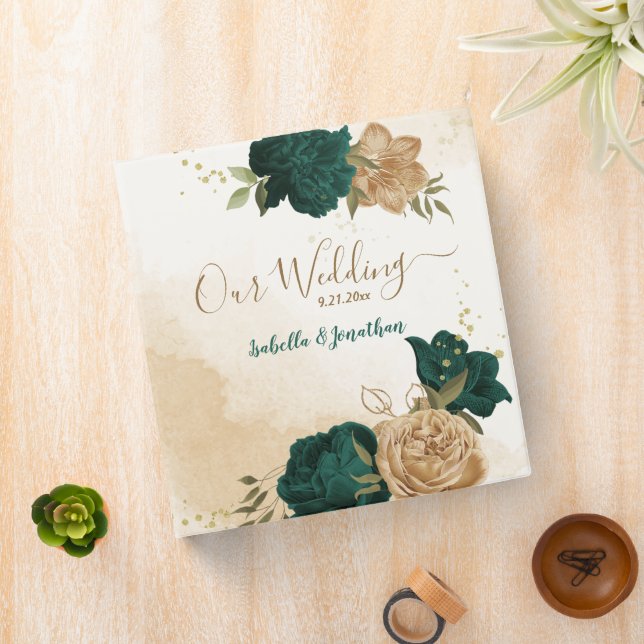 Emerald green beige gold botanical photo album 3 ring binder (In Situ)