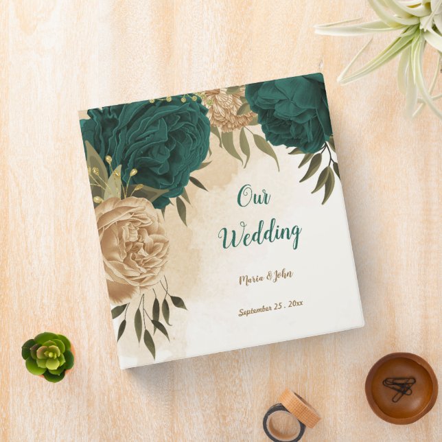 Emerald green beige gold botanical photo album 3 ring binder (In Situ)