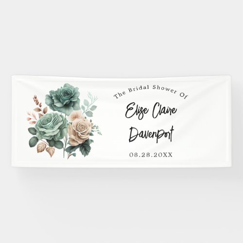 Emerald Green Beige Peony Floral Bridal Shower Banner